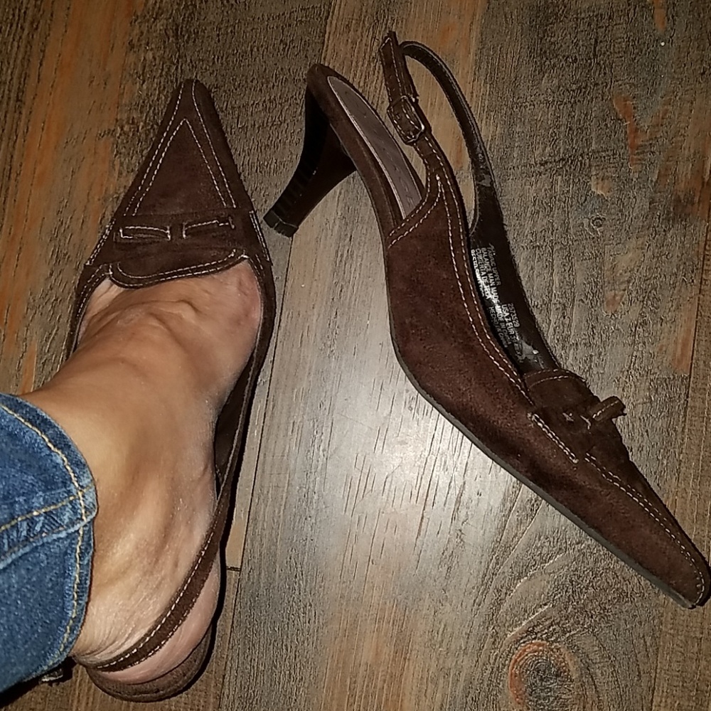 George chocolate brown dressy sandals heels sz 7 - Picture 2 of 5